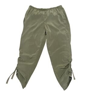 Chicos Olive Green Pull-On Cropped Pants Joggers 1.5 / M Ruched Hem Loungewear